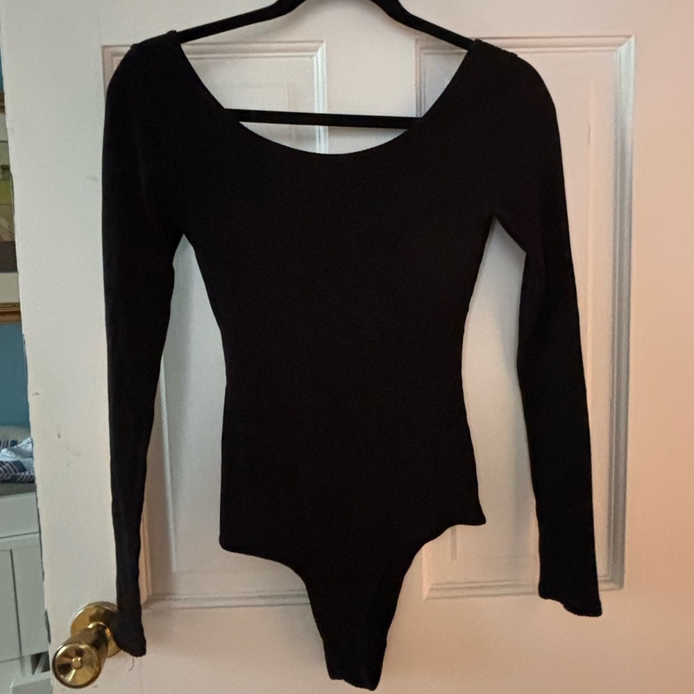 Reformation Ribbed Black Bodysuit